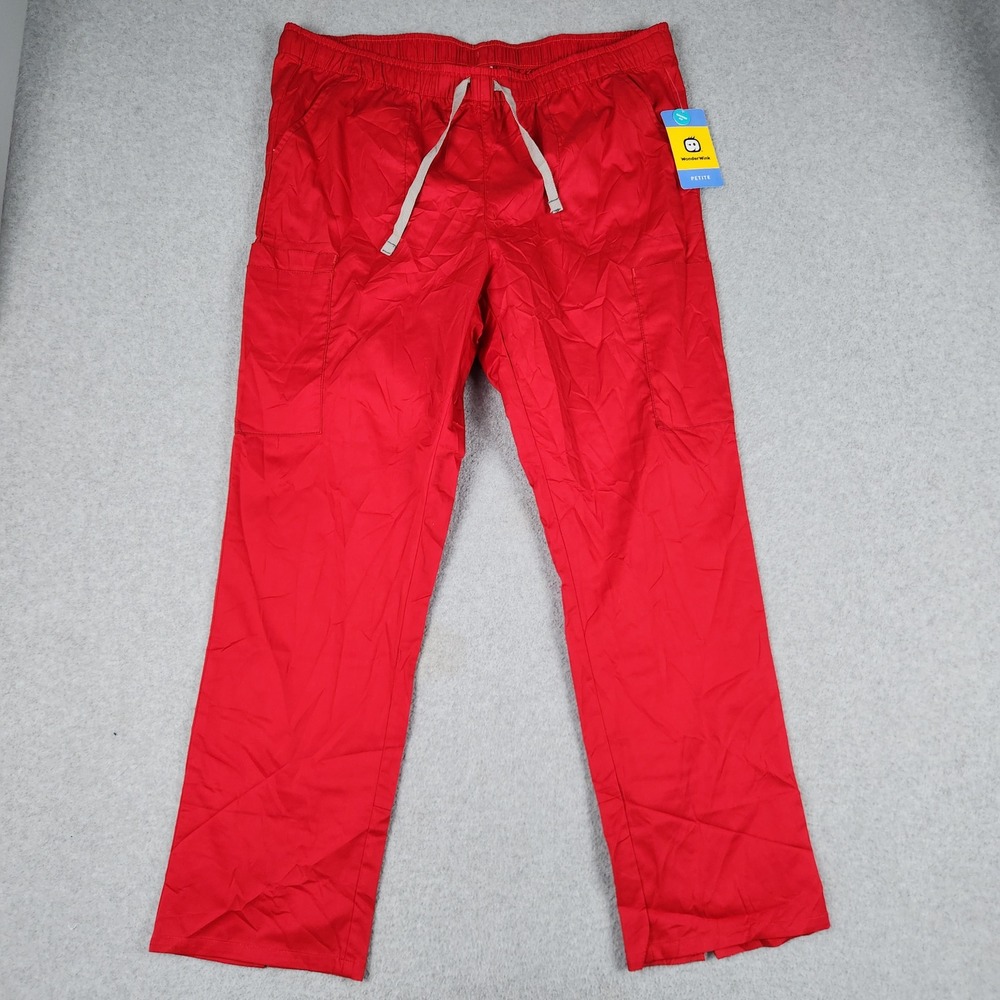 WonderWink Cargo Scrub Pants Womens XL Petite Red Modern Fit Drawstring Waist